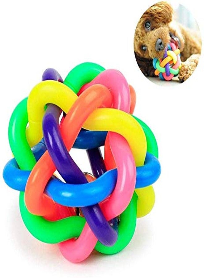 THE DDS STORE Rubber Cord Woven Colourful Knot Chew Ball Training Playing Toy with Jingle Bell Inside for Dog and Cat (Rainbow) - Image 2